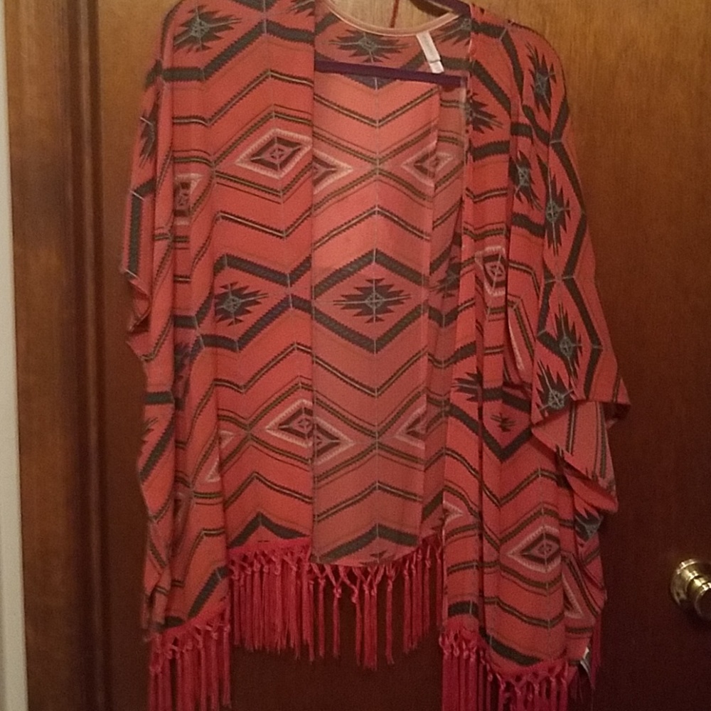 Tribal Aztec Coral Kimono with tassels